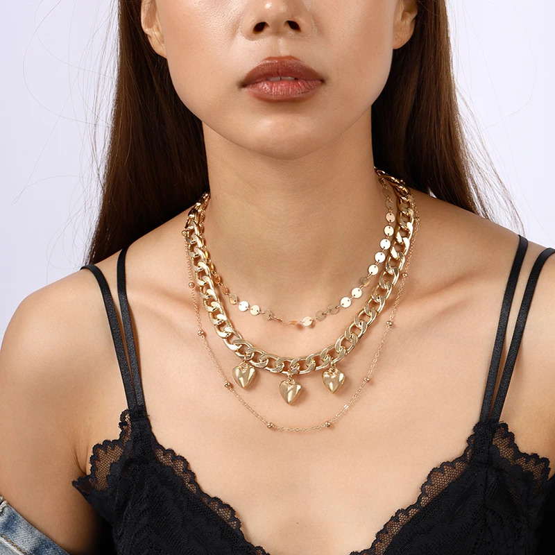 

3Pcs/Set Fashion Gold Chain Love Heart Necklaces for Women Girls Party Festival Jewelry Gifts
