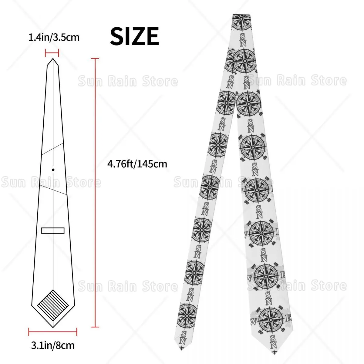 Classic Compass With World Map Neckties Men Customized Silk Cardinal Points Of Earth Business Ties