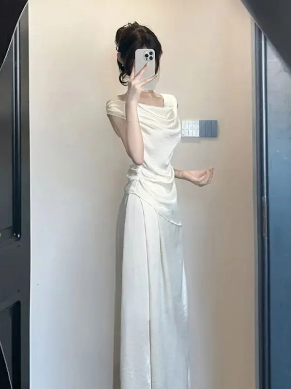 

Elegant Two-Piece Set Top And Skirt round Neck Sleeveless Comfortable Cotton French Style Slim Fit Midi Skirt Date Outfit