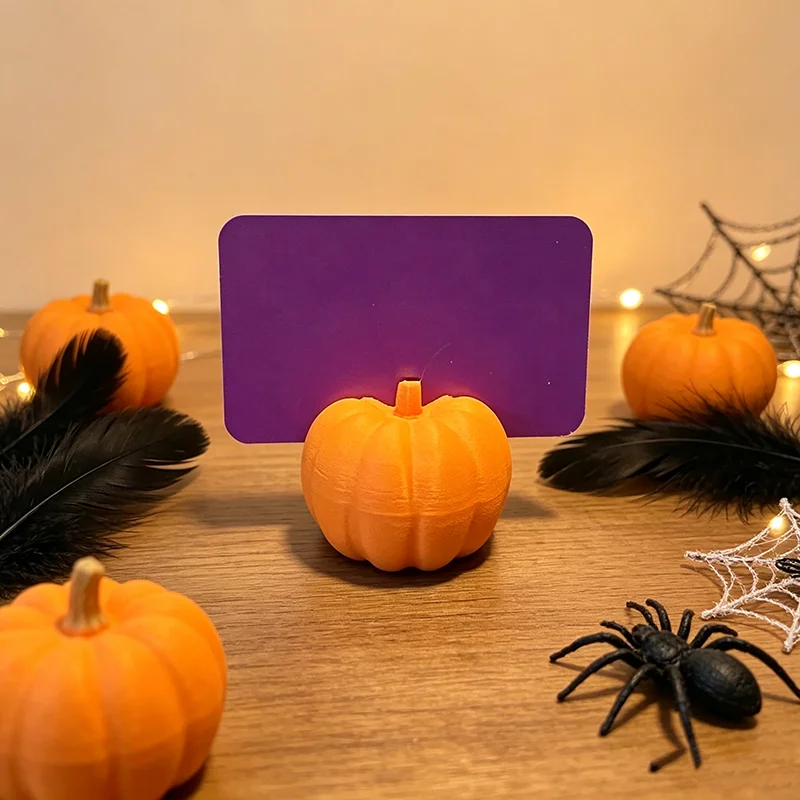3D Printed Halloween Pumpkin Card Holder, Holiday Table Place Card, Postcard Photo Display Stand, Ornament