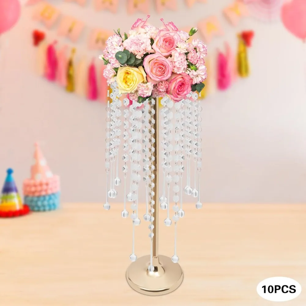 

Wedding Table Crystal Flower Vase 10 Pieces Crystal Acrylic Table Centerpieces Gold Flower Stand for Wedding Party Home Decor
