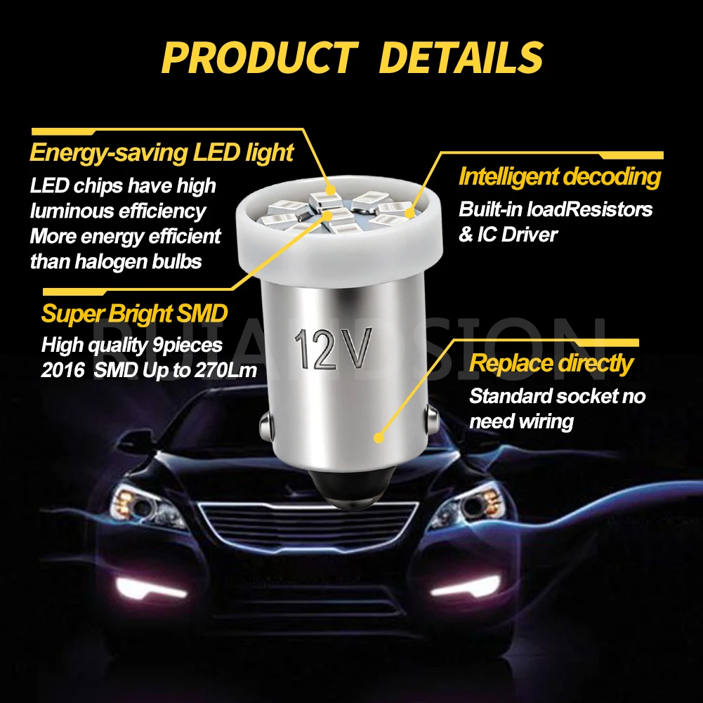BA9S T4W LED Bulb 12V AC/DC 2016 9SMD 270LM Car Interior Light H6W LED Replacement Lamp License Plate Dome Reading Light 10PCS