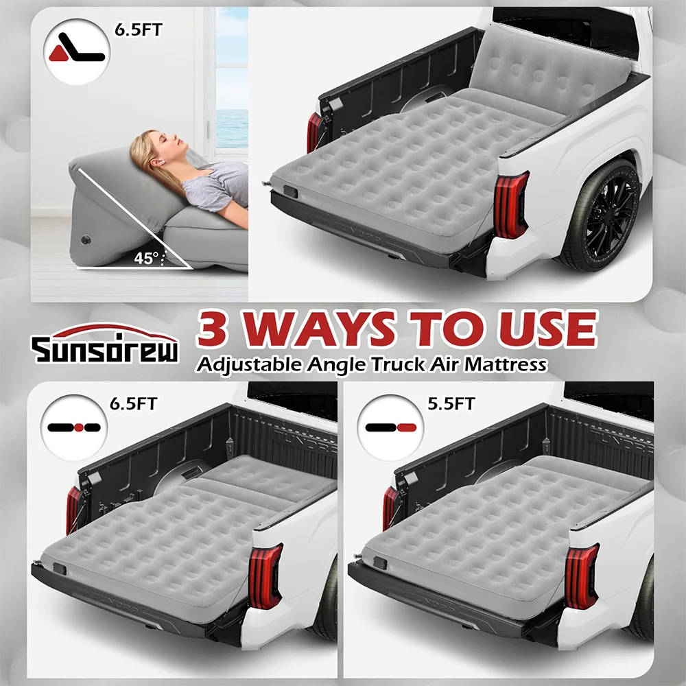 Upgrade Truck Air Bed Mattress 5.5‑6.5Ft Full Size PVC Inflatable Built‑in Adjustable Pillow for Short Truck Beds Camping