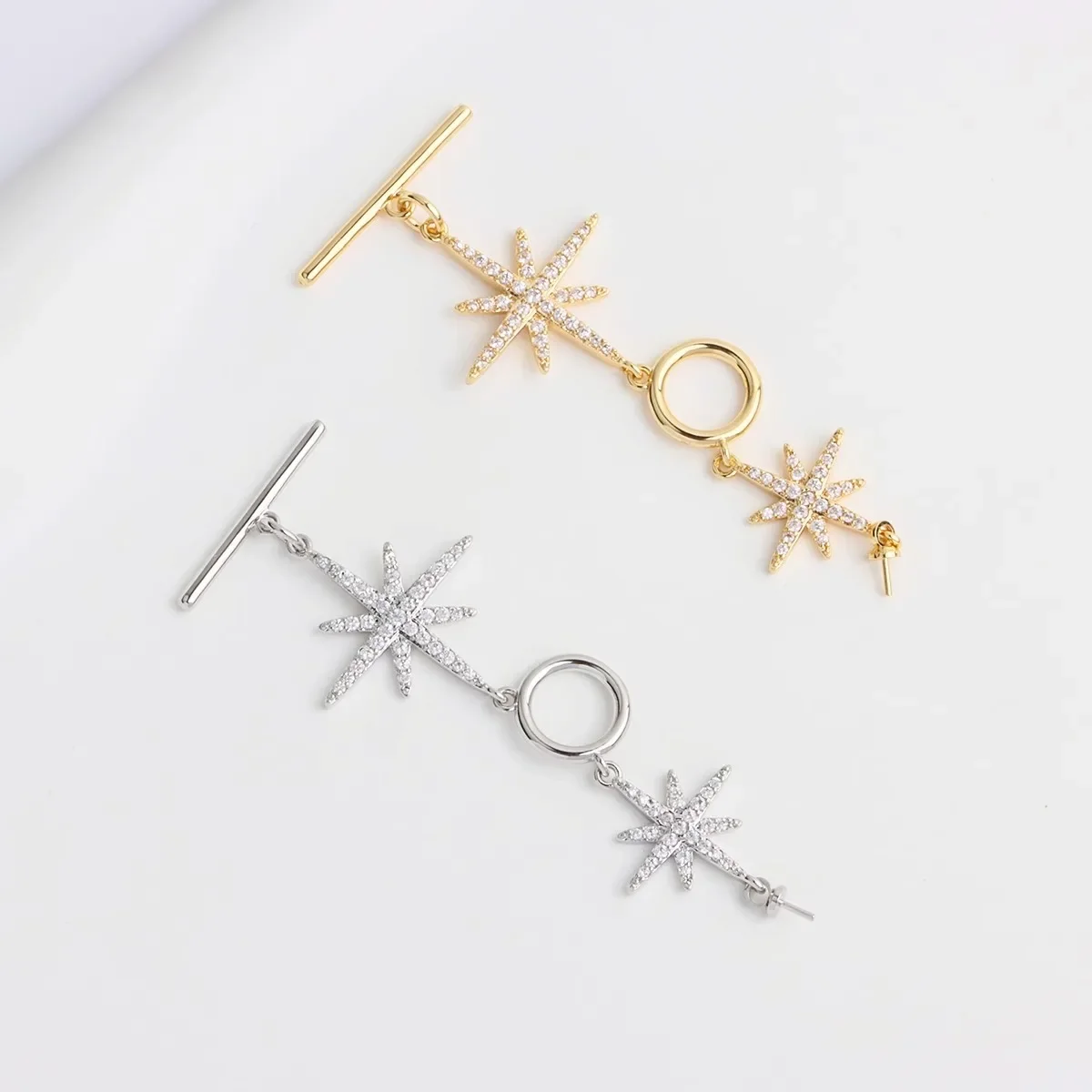 18K مطلية بالذهب مايكرو مطعمة المثمن OT مشبك قلادة ستار الذيل مشبك ربط مشبك DIY بها بنفسك المواد الملحقات #1