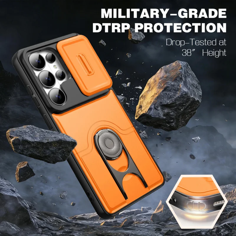 For Samsung Galaxy S26 Ultra S25 S24 Plus Case Slide Camera Cover Ring Stand Shockproof Armor Phone Case
