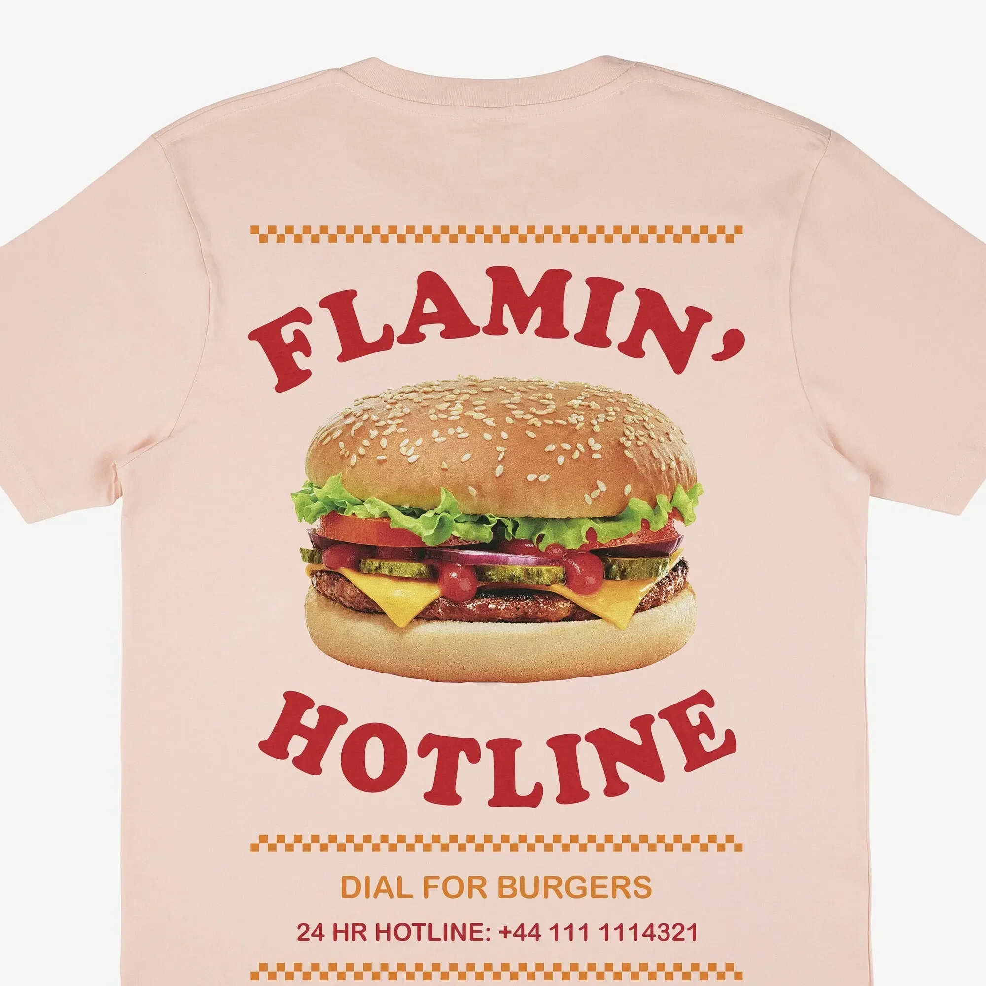 Flamin’ Hotline Unisex Giant Burger T-Shirt in Peach