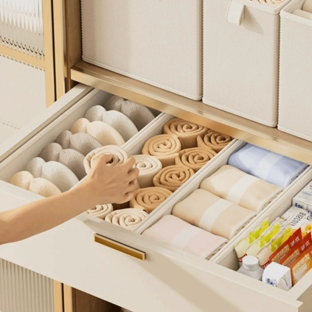 New Fabric Material Foldable Storage Box With Handles Washable Underwear Pants Storage Drawer Clothes Organizer Drawers Wardrobe