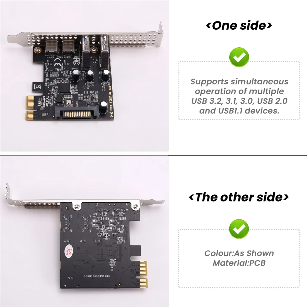 PCI Expansion Card 4-Ports (Type-C+A) USB 3.2 Expansion Card 5Gbps High Speed Hub Driver-Free for Desktop ComputerJAS