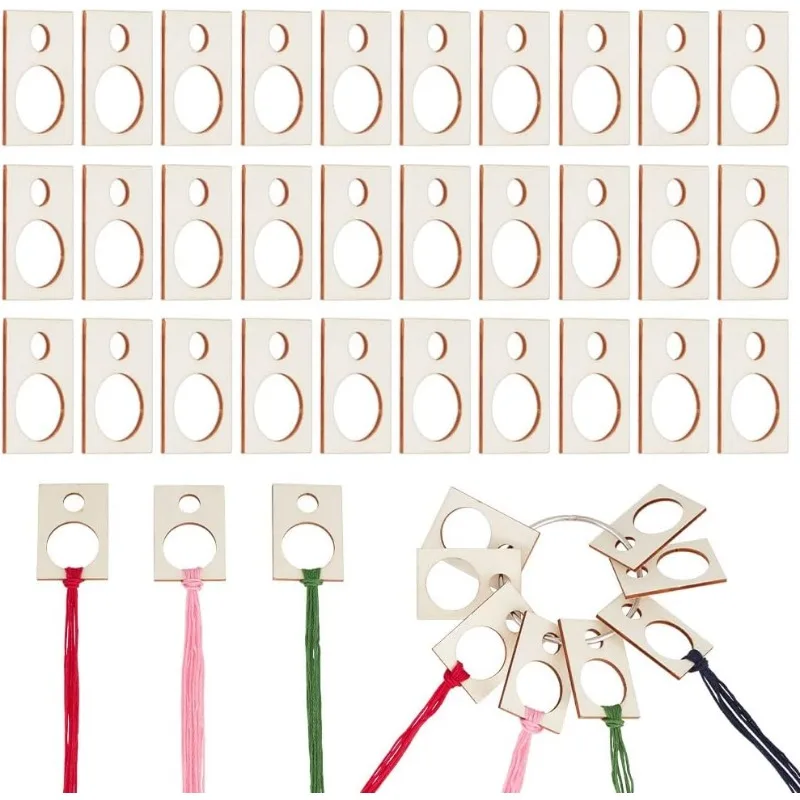 50Pcs Wood Bobbins with Hinged Ring Blue Teardrop Wood Bobbins Cross Stitch Tread Bobbins Sewing Thread Winding