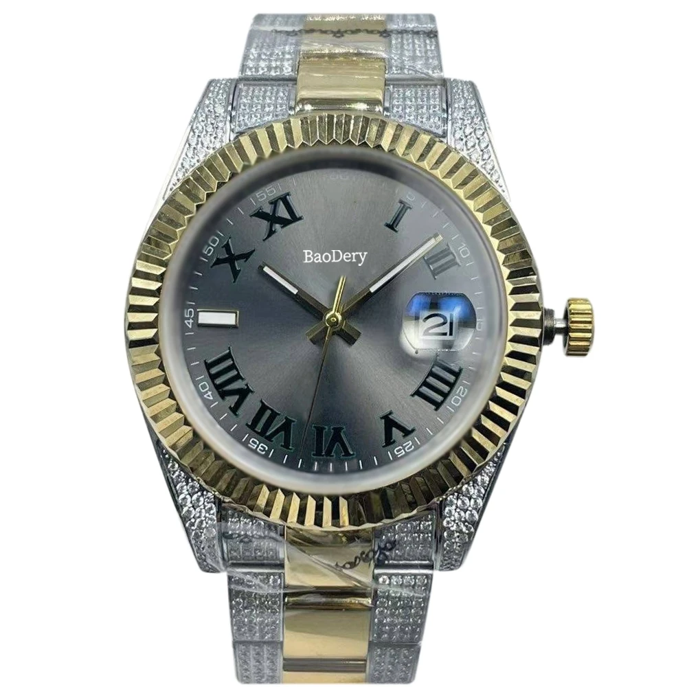 Fashionable 41mm men's watch with Roman numerals, mechanical movement and calendar window, best gifts for men