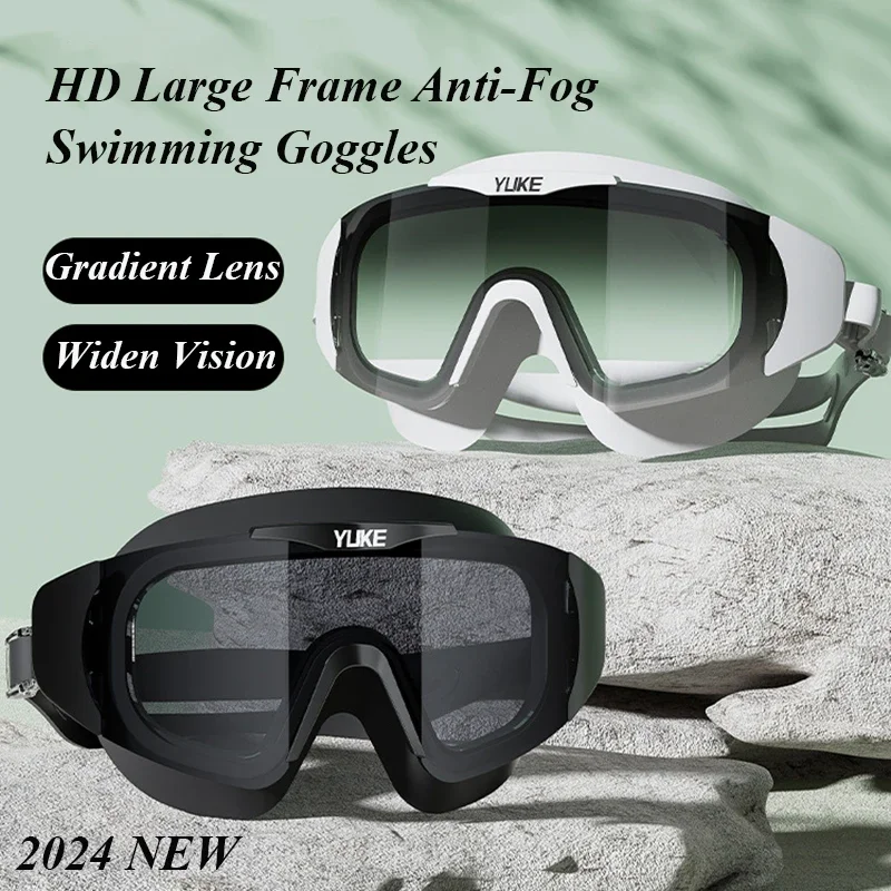 Fashion Swimming Goggles Large Frame Gradient Lenses Anti-fog HD Waterproof Professional Silicone Swim Glasses