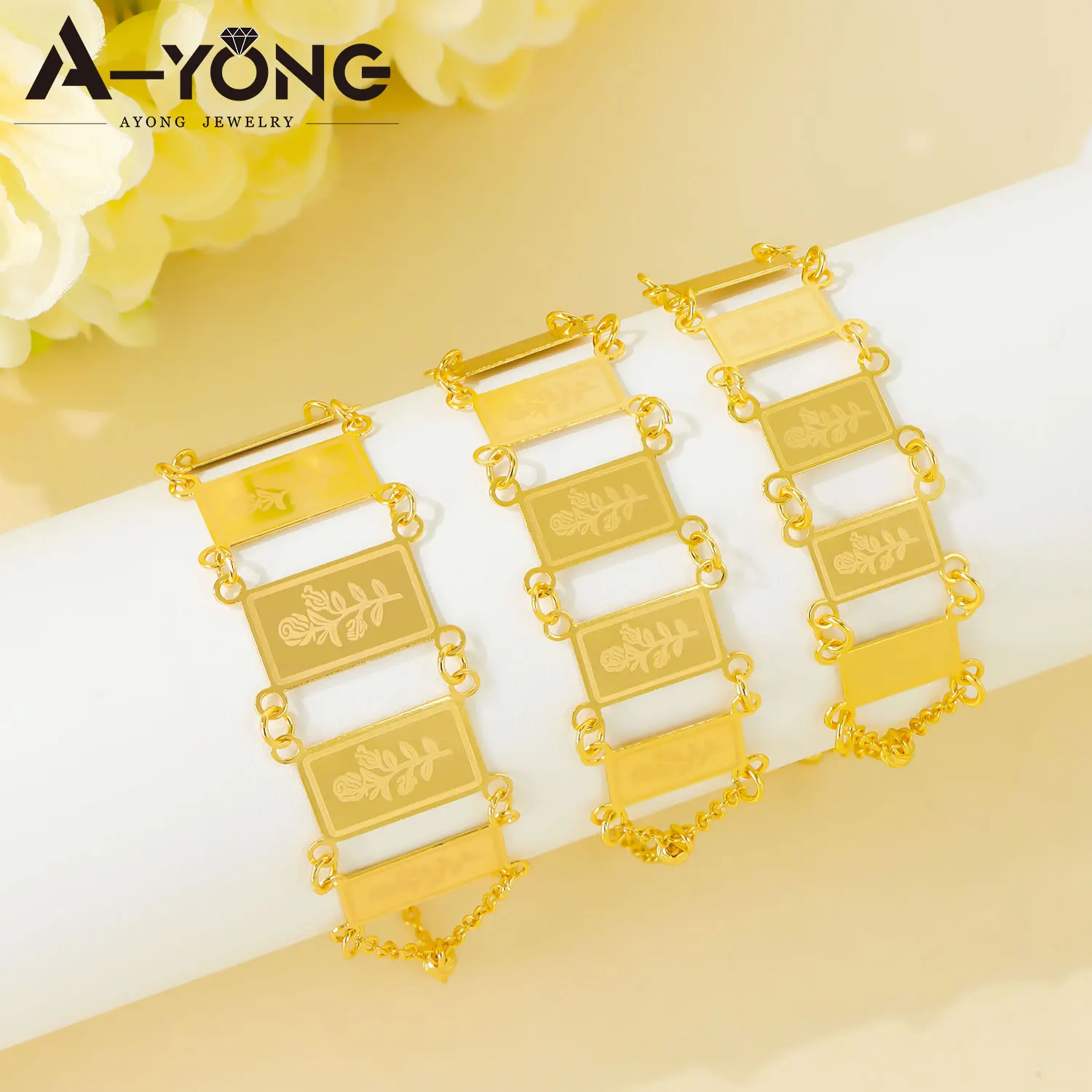 Arabisches Einfaches Blumen-Armband 21k Vergoldet Mode Vintage Ethnische Gliederketten Algerien Frauen Braut Hochzeit Schmuck Geschenke – Detail 1