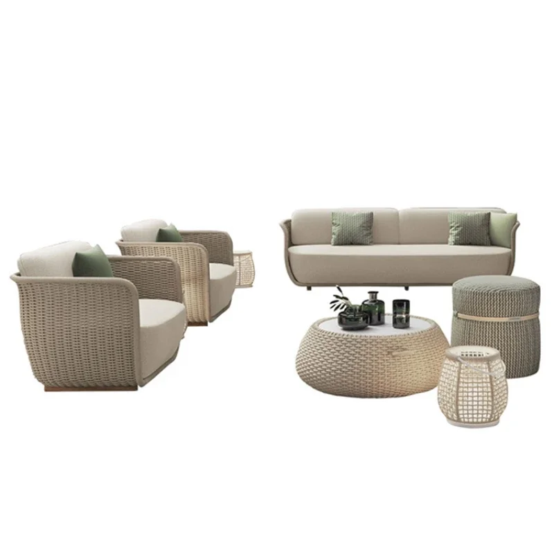 

Outdoor Rattan Sofa Courtyard Sunscreen and Waterproof Combination Rattan Chair Leisure Garden Nordic Furniture