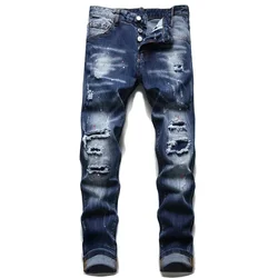 100 chareiharper  Men's stretch skinny denim shorts High quality luxury brand Men's street slim jeans Men's classic jeans