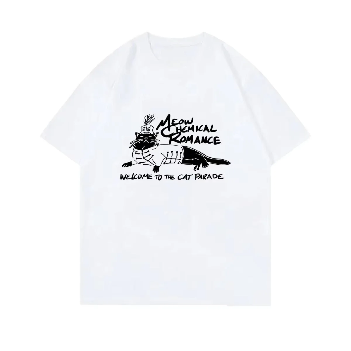 Summer Hot Sale My Chemical Romance Welcome To The Cat Parade Funny Cat Graphic T-shirt Men Women Harajuku Hip Hop Punk T-shirt