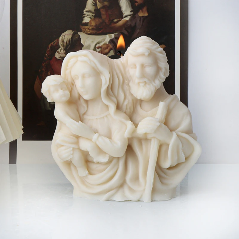 

New Priesthood Statue Aroma Plaster Mold 3D Virgin Jesus Family Candle Silicone Making Supplies DIY Church Decoration Gift