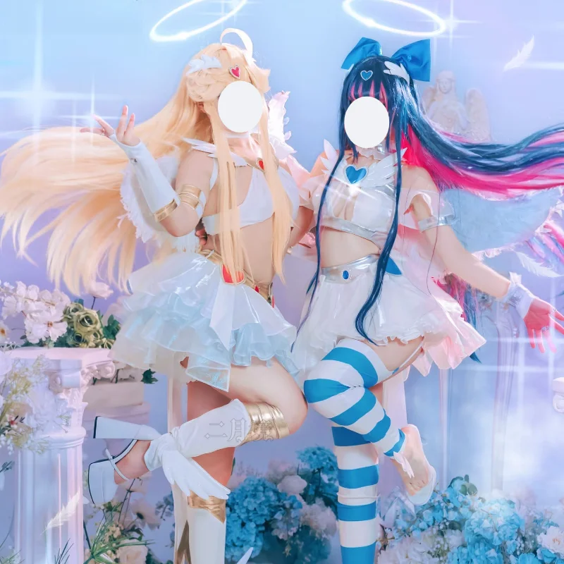 

Panty Stocking Cosplay Costume New Angel Outfit White Gothic Lolita Dress with Wings Wig Full Set Women Comic Con Angel Dress