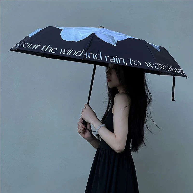 

Big Flower Letter Fashion Women Sun Umbrella Automatic Manual Resistant Rainproof Portable Outdoor Compact Parasol 3 Folding