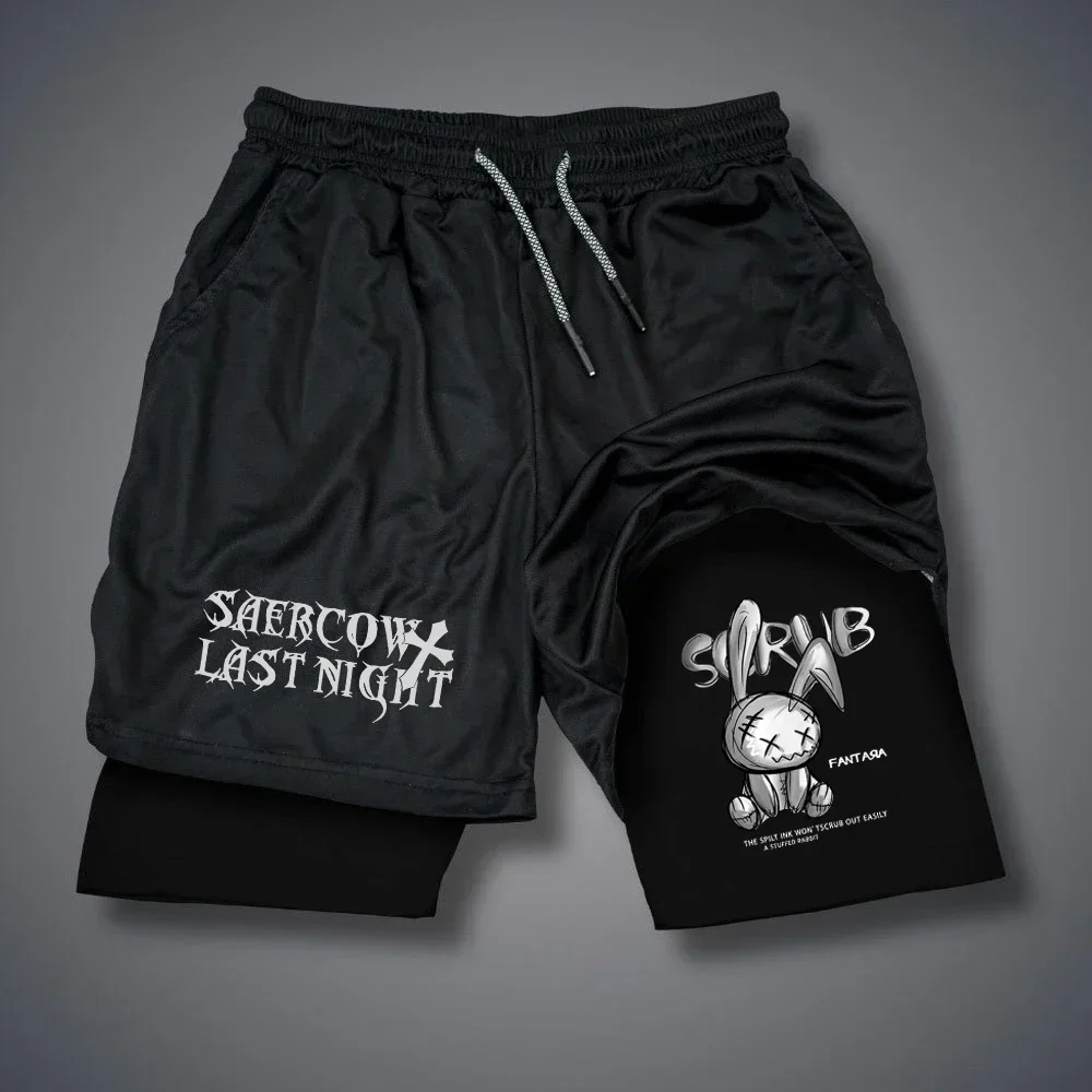 

American Double-layer Basketball Shorts, Men's and Women's Sports Pants, Fake Two Pieces, Double-layer Running Sports18