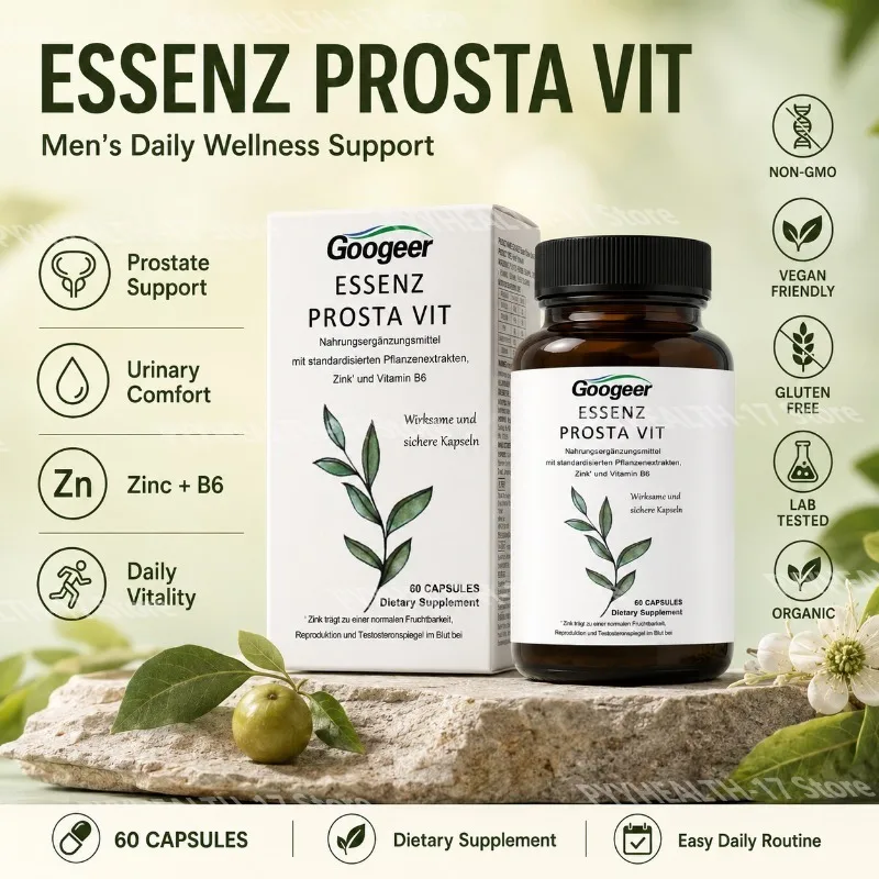 Essenz Prosta Vit Capsules Mens Wellness Supplement Zinc Vitamin B6 Standardized Plant Extract for Adult Men 60 Capsules