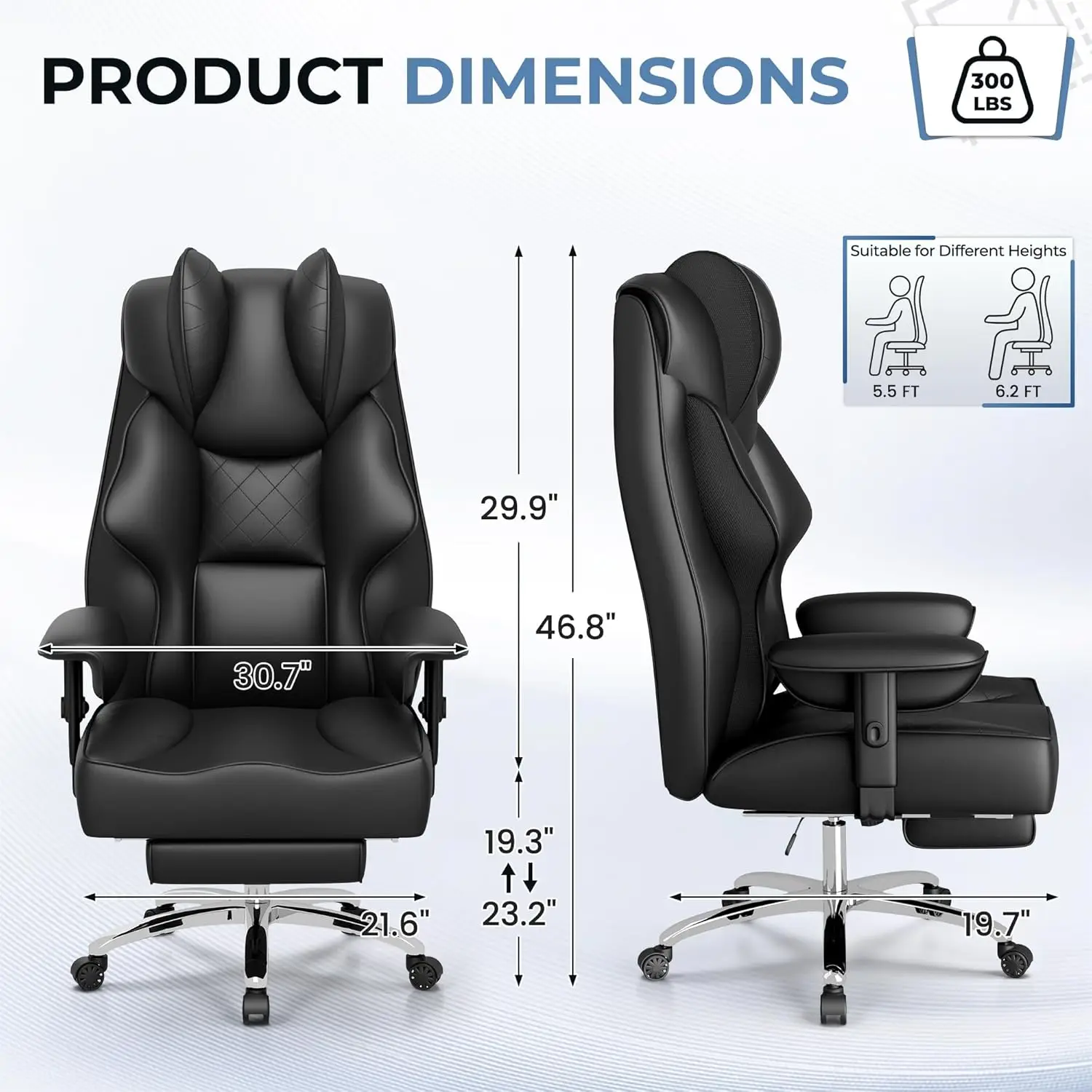 Big and Tall Massage Office Chair,Reclining High Back Ergonomic Home Office Desk Chair with Adjustable Padded Armrest and Foot R