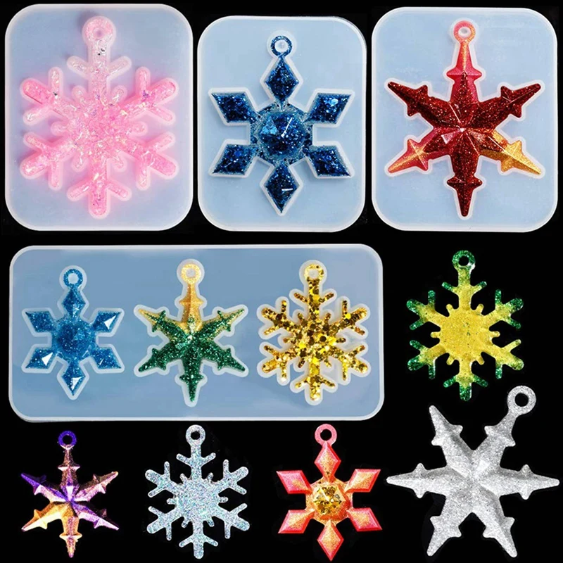 4X 6 Styles Snowflake Resin Molds, Durable Silicone Molds & 20Pieces 20 Inches Black Waxed Necklace Cord With Clasp Bulk