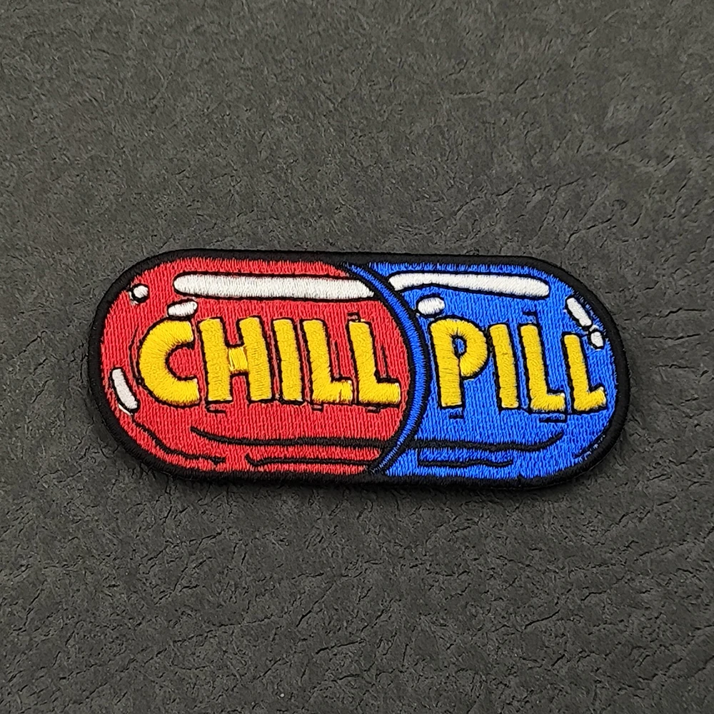 'CHILL PILL' Delicate Embroidery Patches, Creative Decorative Patch, Hook and Loop Seals Badge, Sewing Supplies