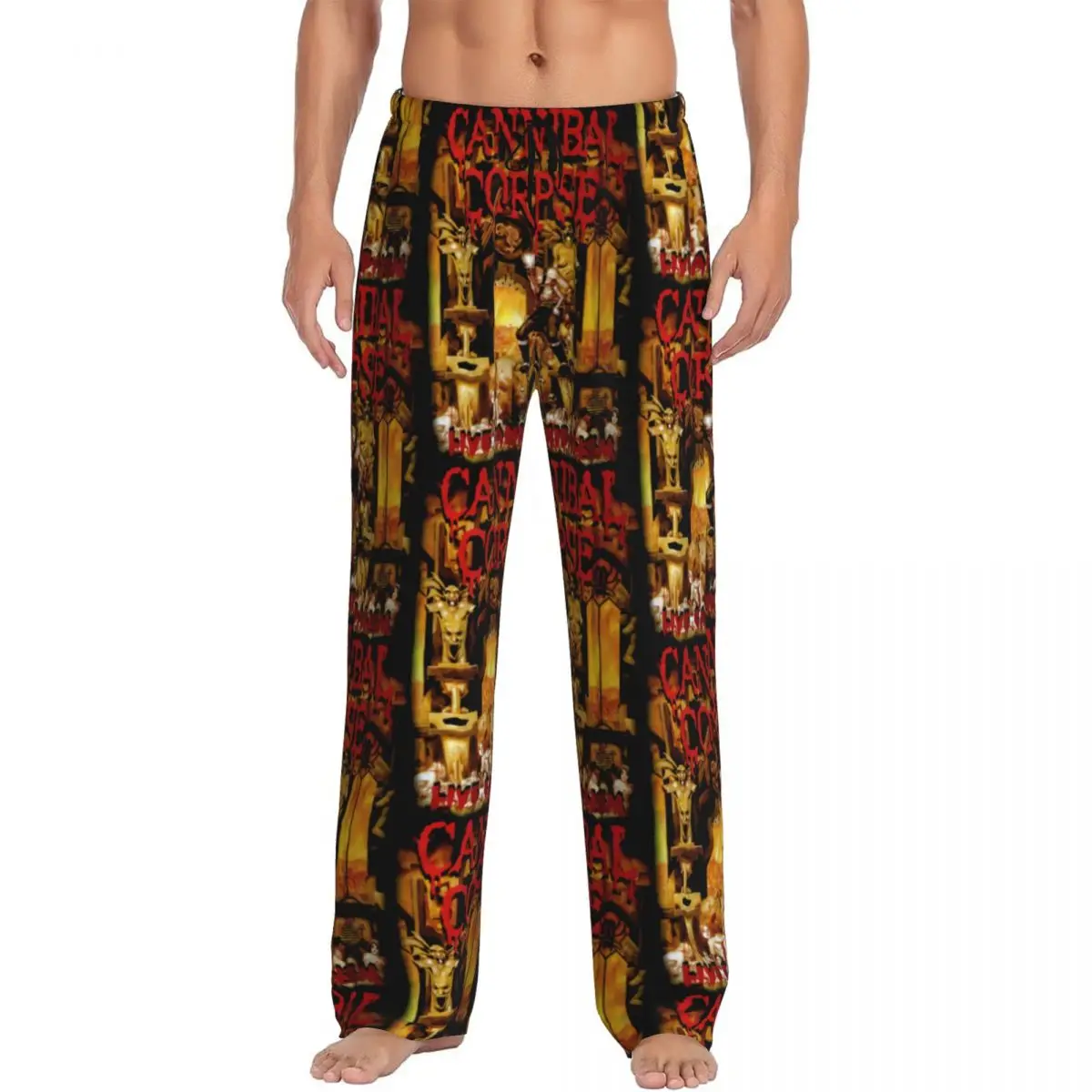 Calças de pijama com estampa personalizada C-Cannibals C-Corpses para homens Rock Roll Death Metal Calças de dormir para dormir com bolsos