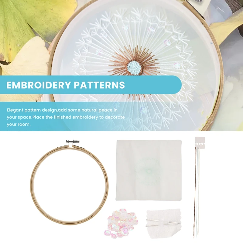 Embroidery Kits For Beginners,Creative Dandelion Hand Embroidery Cross Stitch Needlepoint Crafts Kit With Color Pattern Cloth,Ba