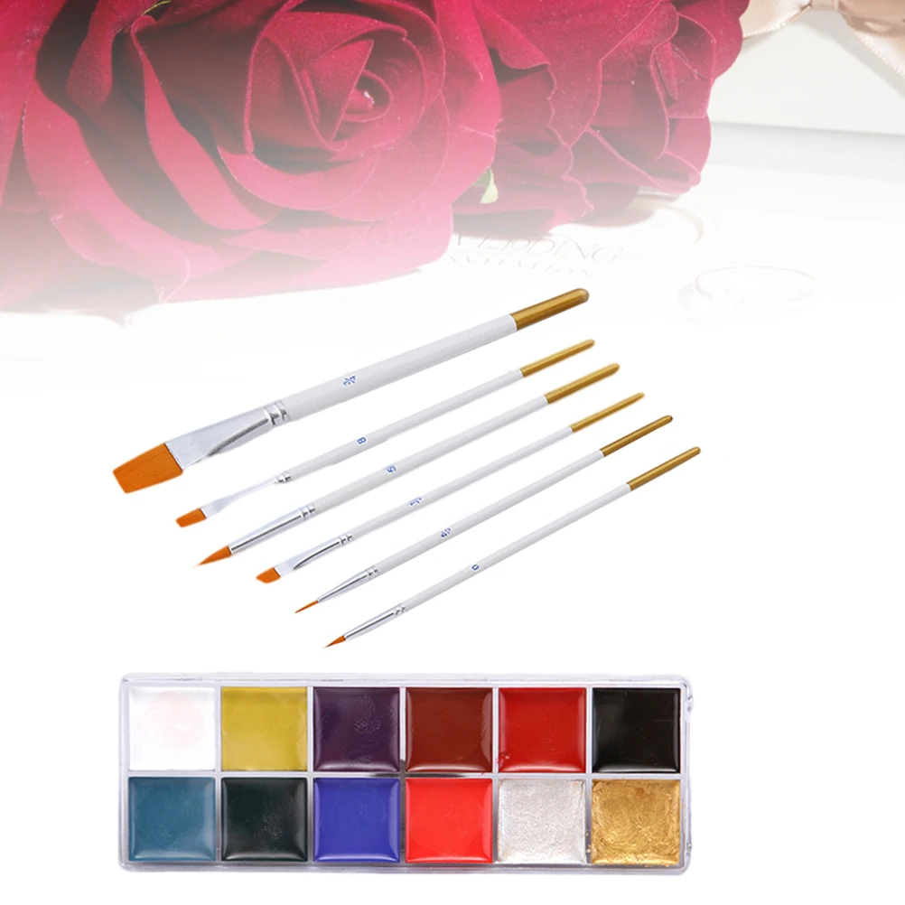 

6pcs 12 Grids Body Face Paint Set Vibrant Colors Eco Friendly Brush Halloween Birthday Oil Painting Palette Easy Remove