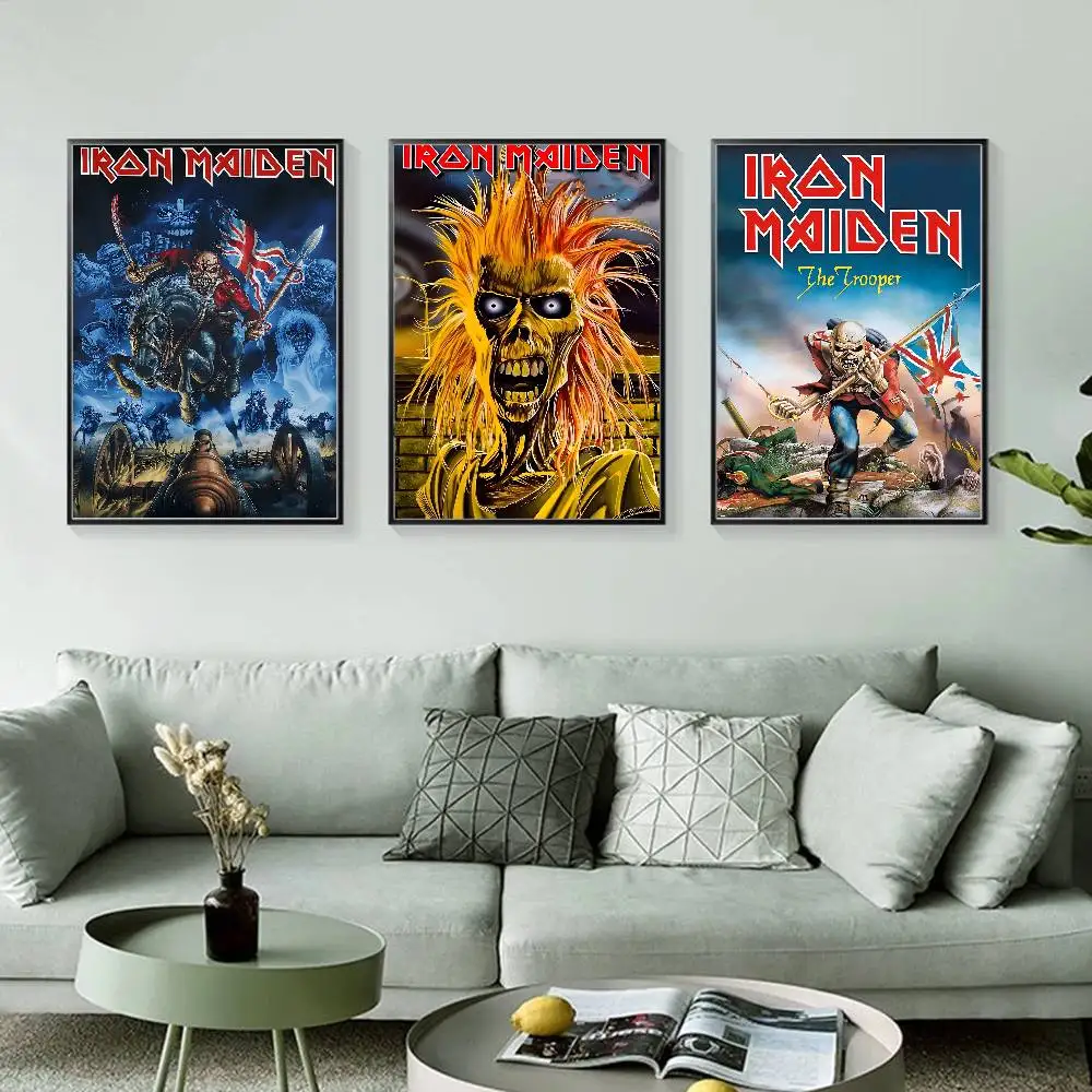 ملصقات كلاسيكية عتيقة من Band I-Iron M-Maiden مطبوعة بالورق الأبيض ملصقات فنية لديكور غرفة Kawaii #5