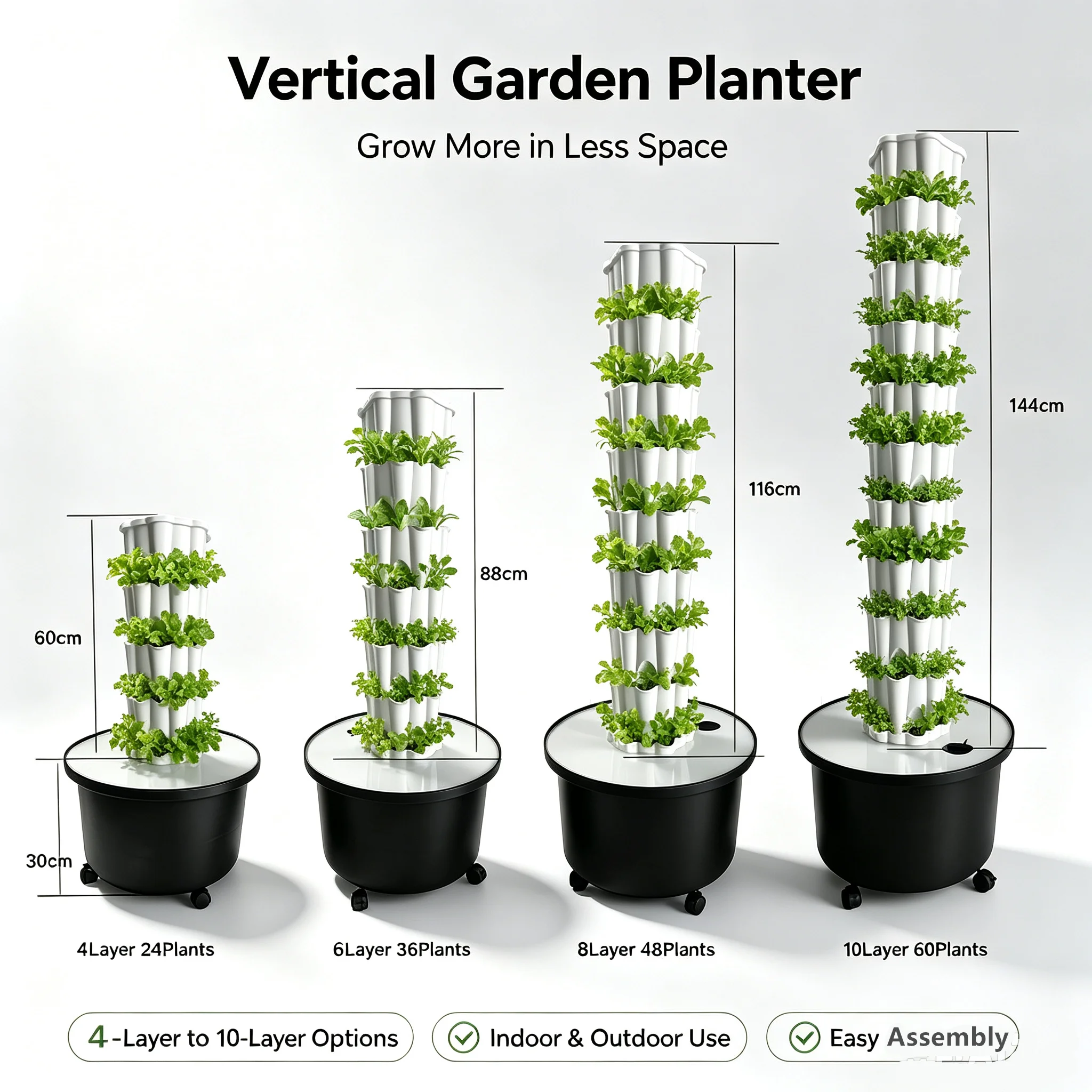 Hydroponic Tower Growing System,Customized Layers Vertical Garden Planter with Movable Water Tank for Gardening Lover for