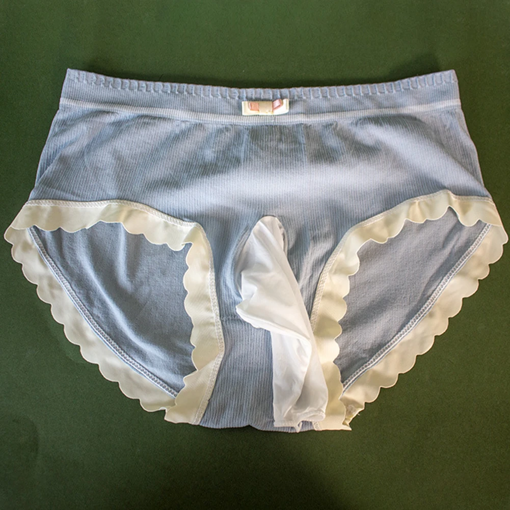 Slip Sexy en soie glacée pour hommes, pochette Gay Sissy, culotte douce, taille moyenne, sous-vêtements respirants, Lingerie lisse et érotique Hombre