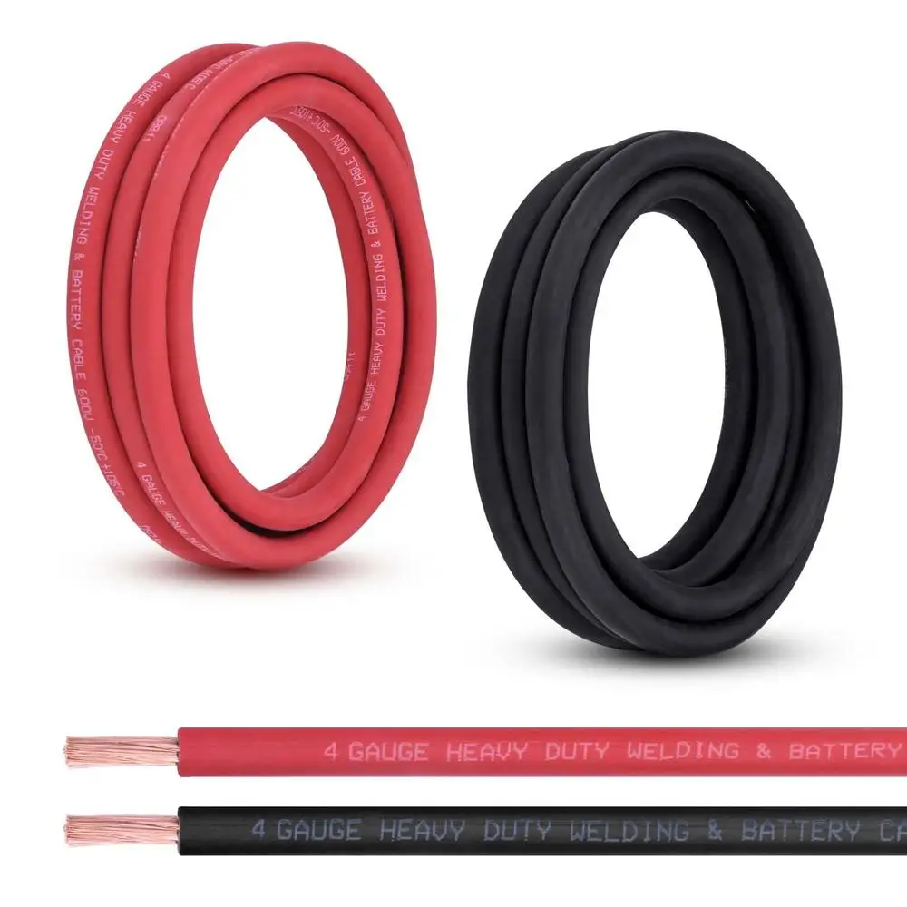 4 AWG Pure Copper Wire Welding Cable Automotive Battery Solar Marine Generator 10FT Red 10FT Black Heat Wear Tear Moisture Oil