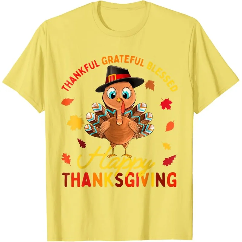 Thankful Grateful Blessed Thanksgiving Turkey Women Girls T-Shirt