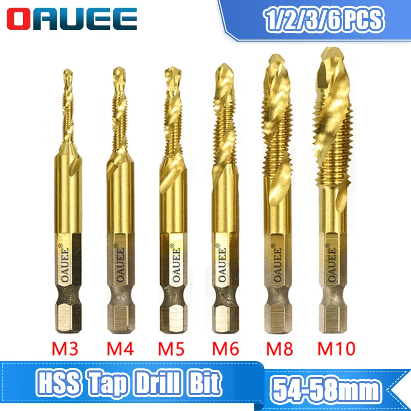 6PCS Tap Drill Bit Set Hex Shank Titanium Plated HSS Screw Thread Bit Screw Machine Compound Tap M3 M4 M5 M6 M8 M10 Hand Tools