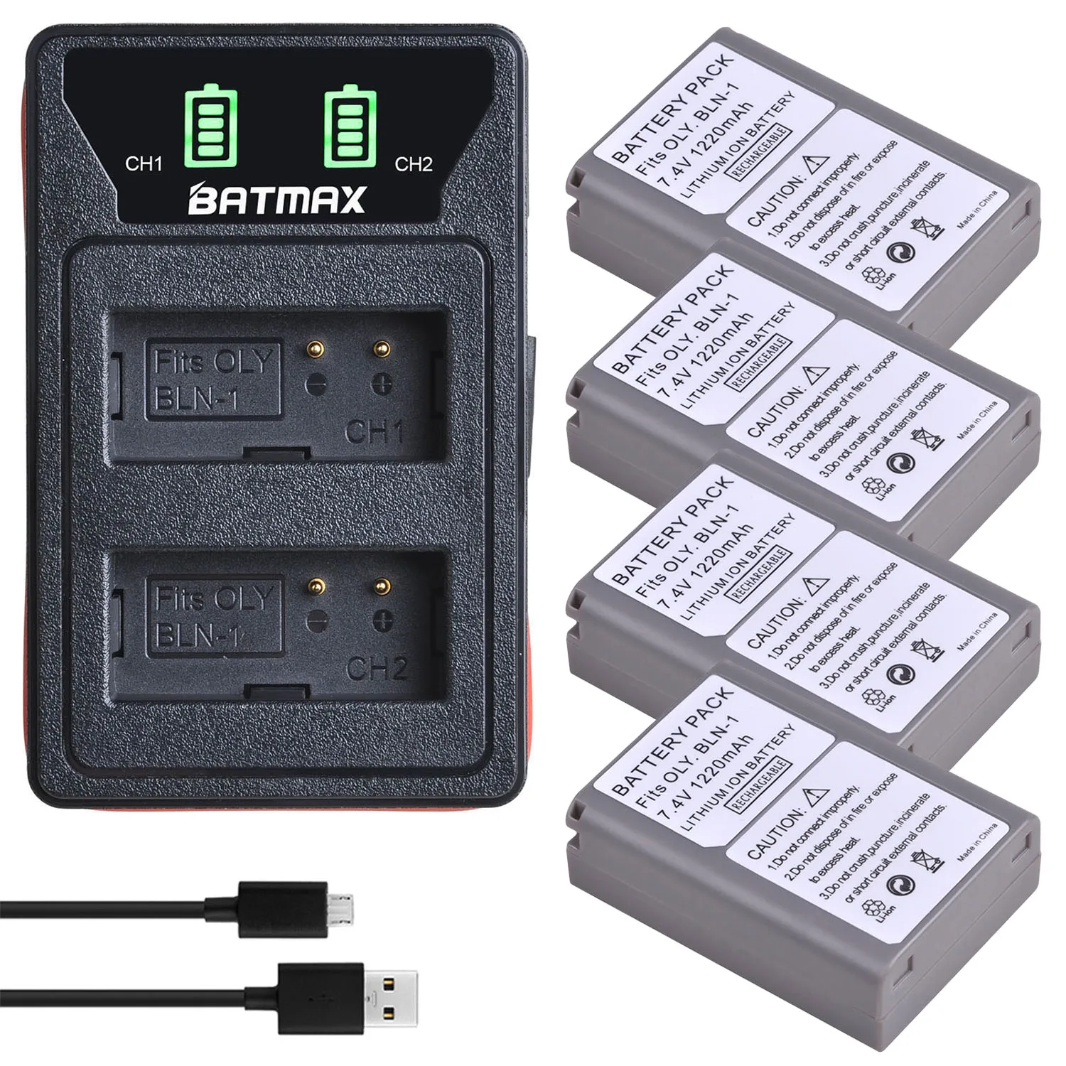 Batmax PS-BLN1 BLN-1 Camera Battery +LED Dual USB Charger for Olympus OM-D E-M1 E-M5 Mark II PEN-F E-P5 EM1 EM5 PENF EP5