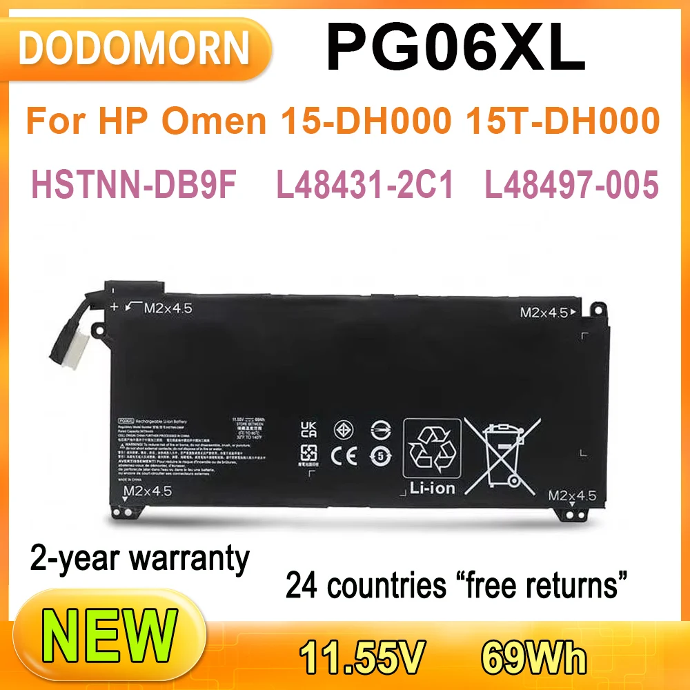 

New PG06XL For HP Omen 15-DH000 15T-DH000 Rechargeable Li-ion Laptop Battery HSTNN-DB9F L48431-2C1 L48497-005 2-year warranty