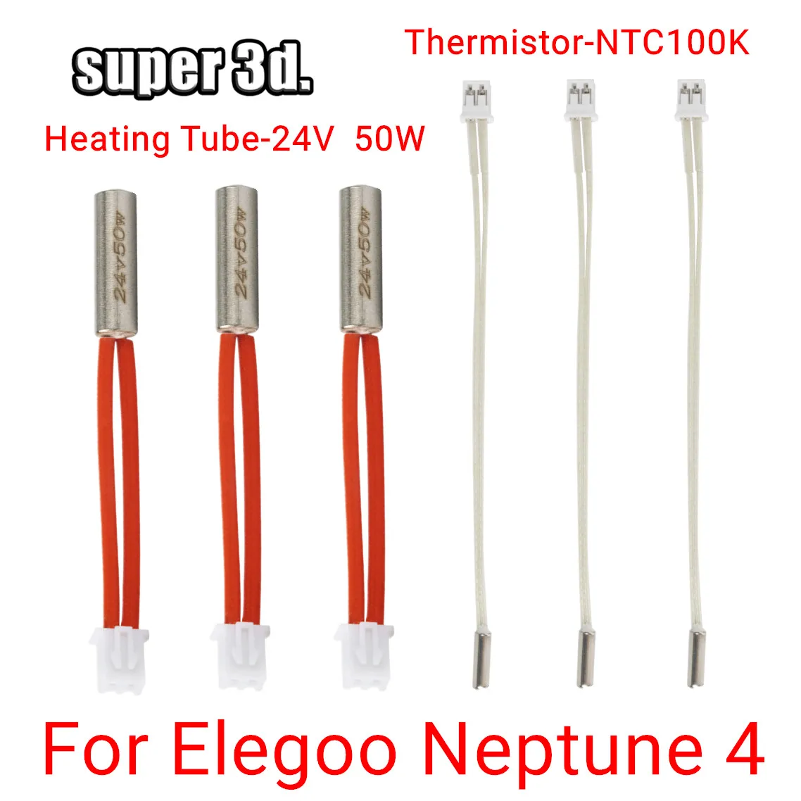 

For Elegoo Neptune 4 Hotend Thermistor Heating Tube Cartridge Heater 24V 50W Thermistor NTC100K For 3D Printer Elegoo Neptune 4