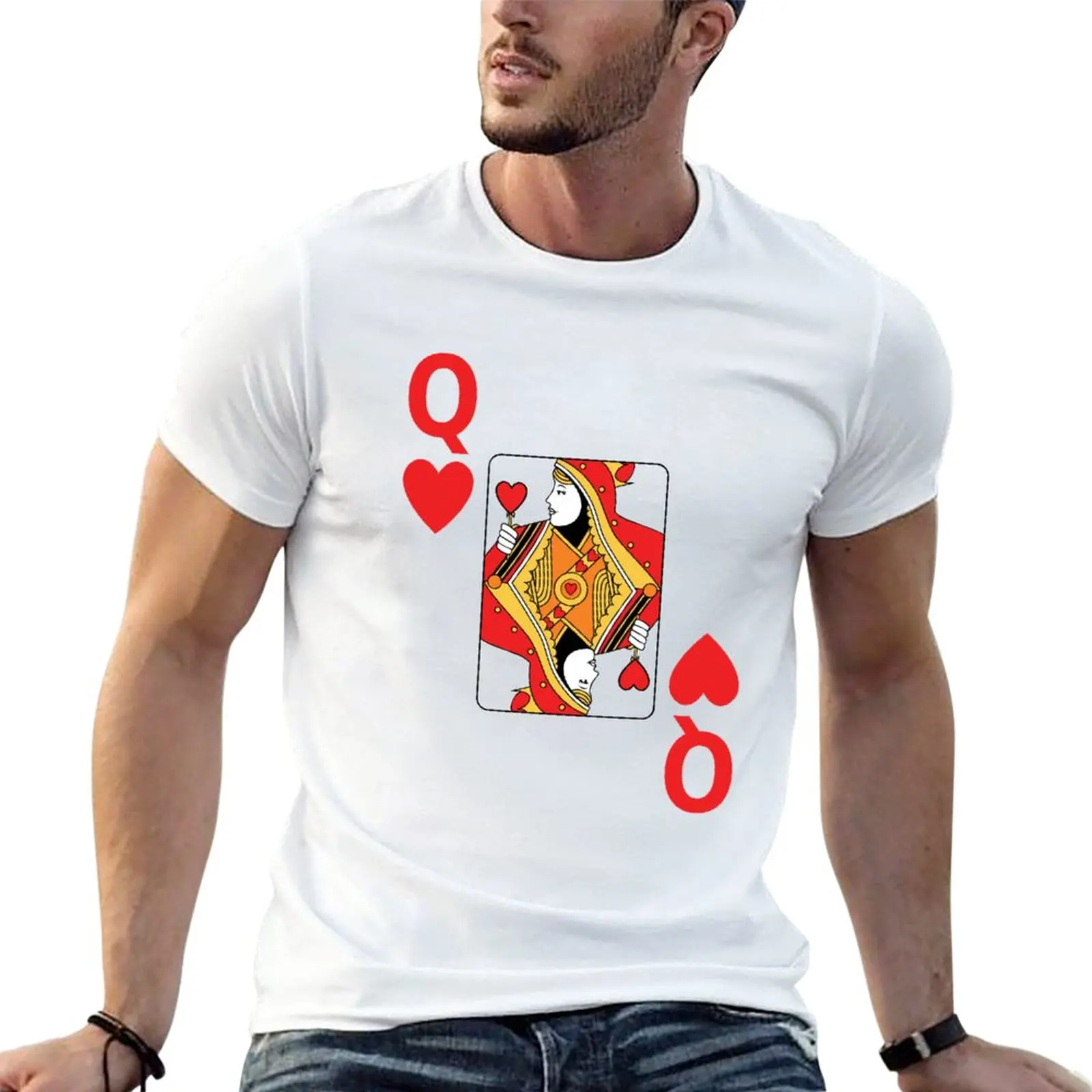 

New Queen of Hearts Poker playing card halloween T-Shirt anime Tee shirt plain t-shirt heavy weight t shirts for men