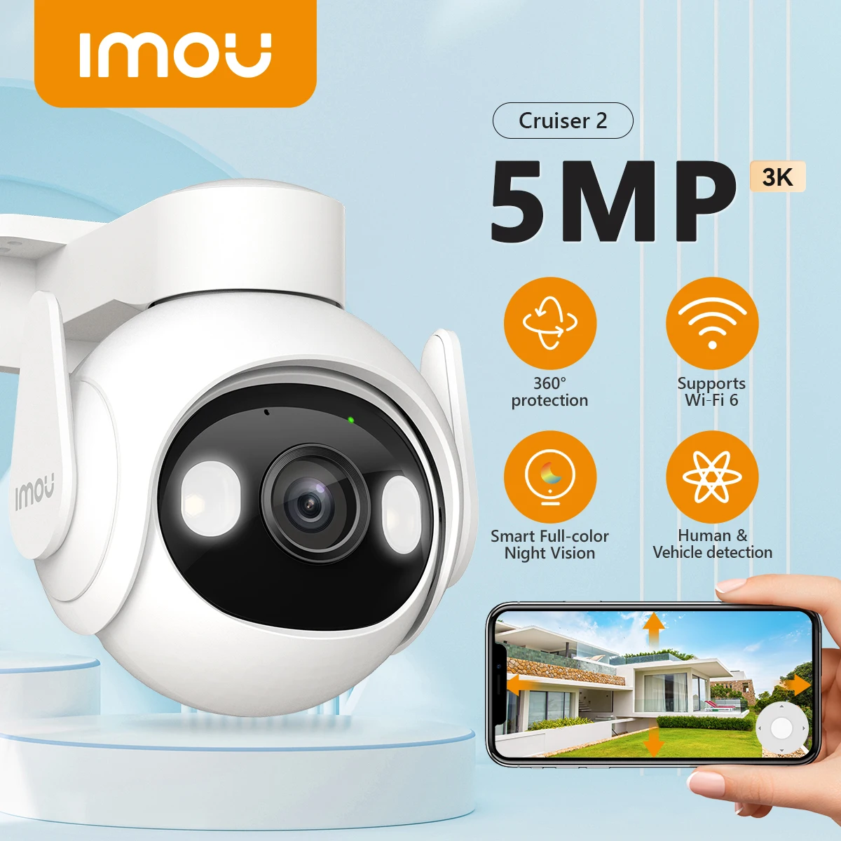 IMOU Cruiser 2 3MP 5MP Wi-Fi Outdoor Security Camera AI Smart Tracking Human Vehicle Detection IP66 Night Vision Two Way Talk