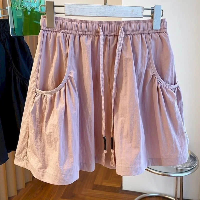 Calções sólidos para roupas femininas rendas cintura elástica casual calças esportivas harajuku vintage solto estilo coreano calças de perna larga