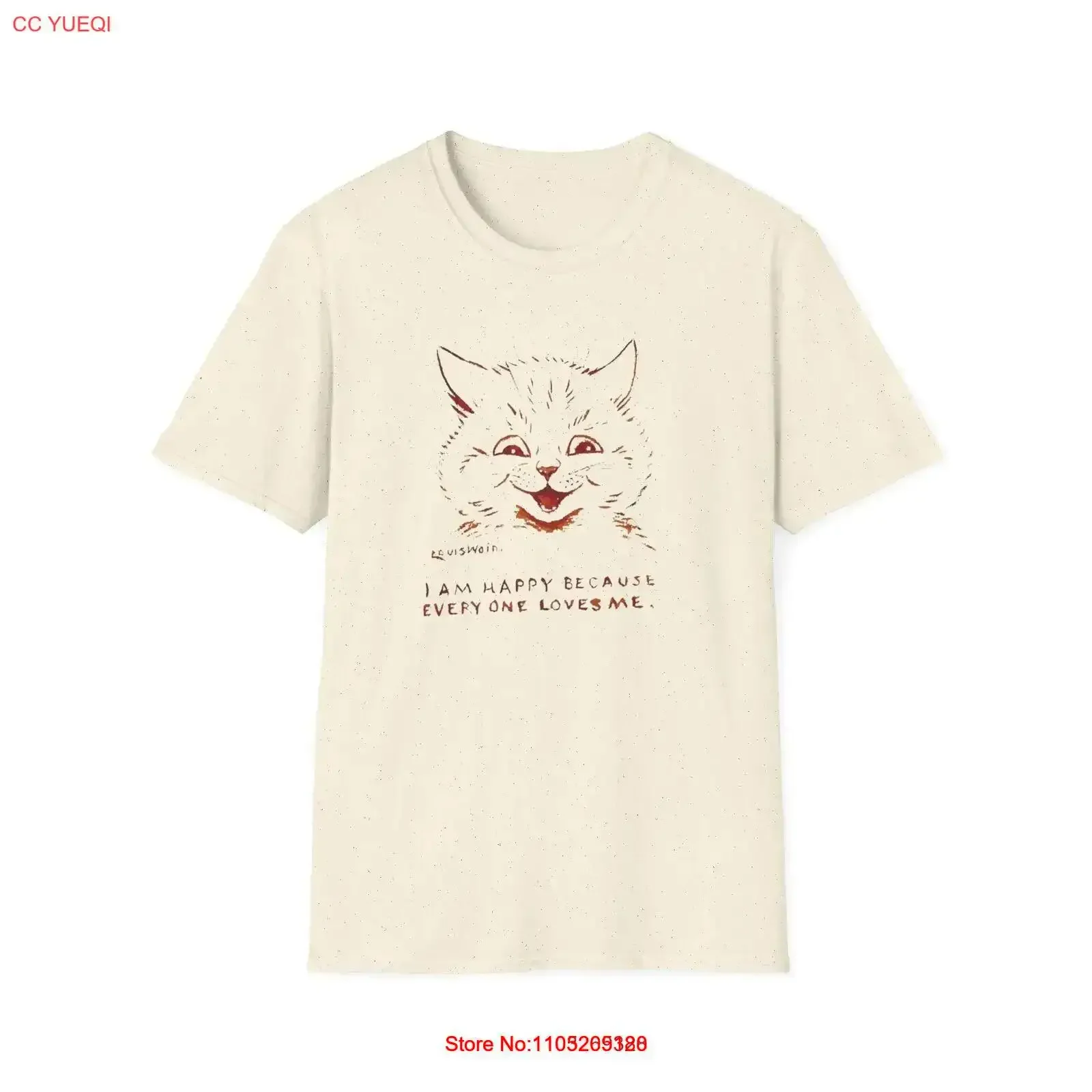 1928 louis wain painting i am happy because everyone loves me T Shirt vintage Washed Soft streetwear Stretched graphic fashion