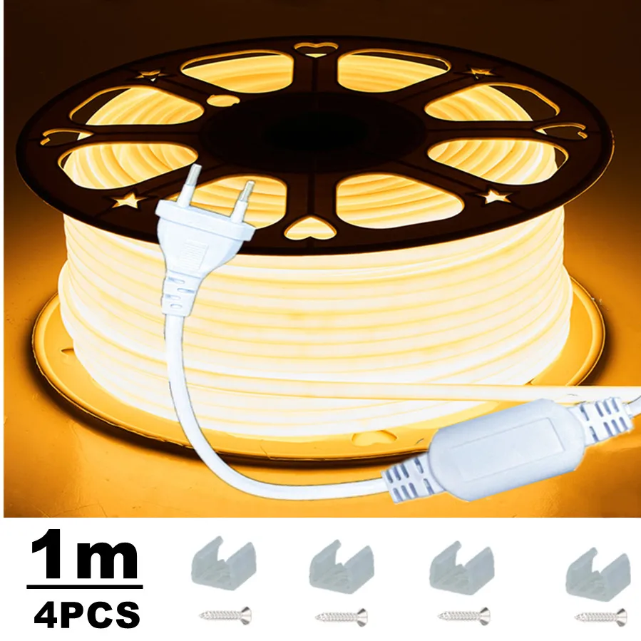 방수 COB LED 스트립 네온 조명, 고휘도 288LED/M 소프트 커팅 가능한 COB LED 테이프 조명, 방 장식용, 10M, 20M, 30M, 220V