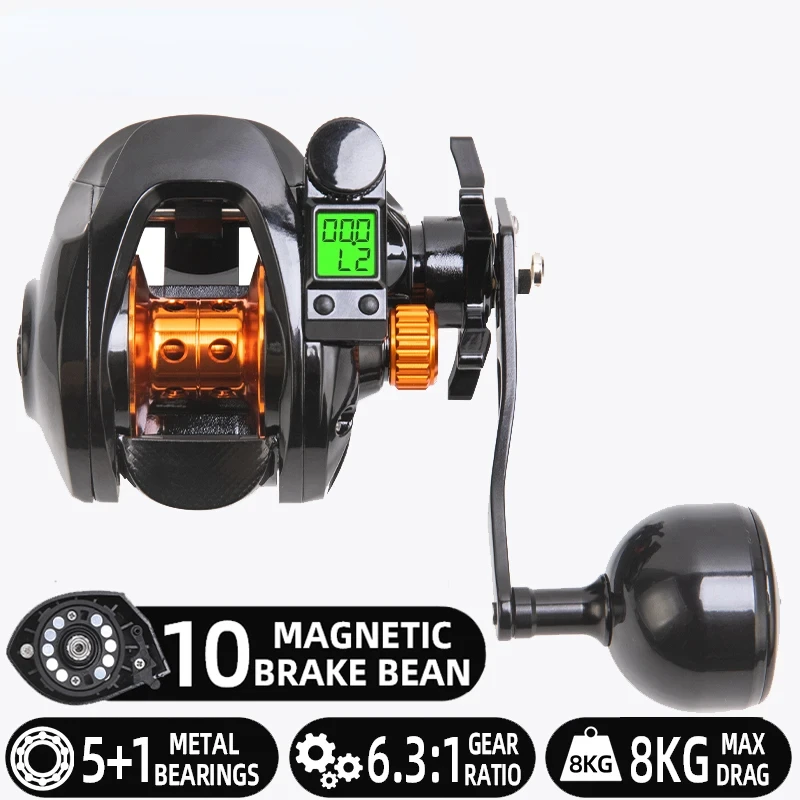 

High Performance AFS Series Metal Baitcasting Reel with 6.3 1 Gear Ratio, Digital Display, and 18LB Max Drag for Freshwater Salt