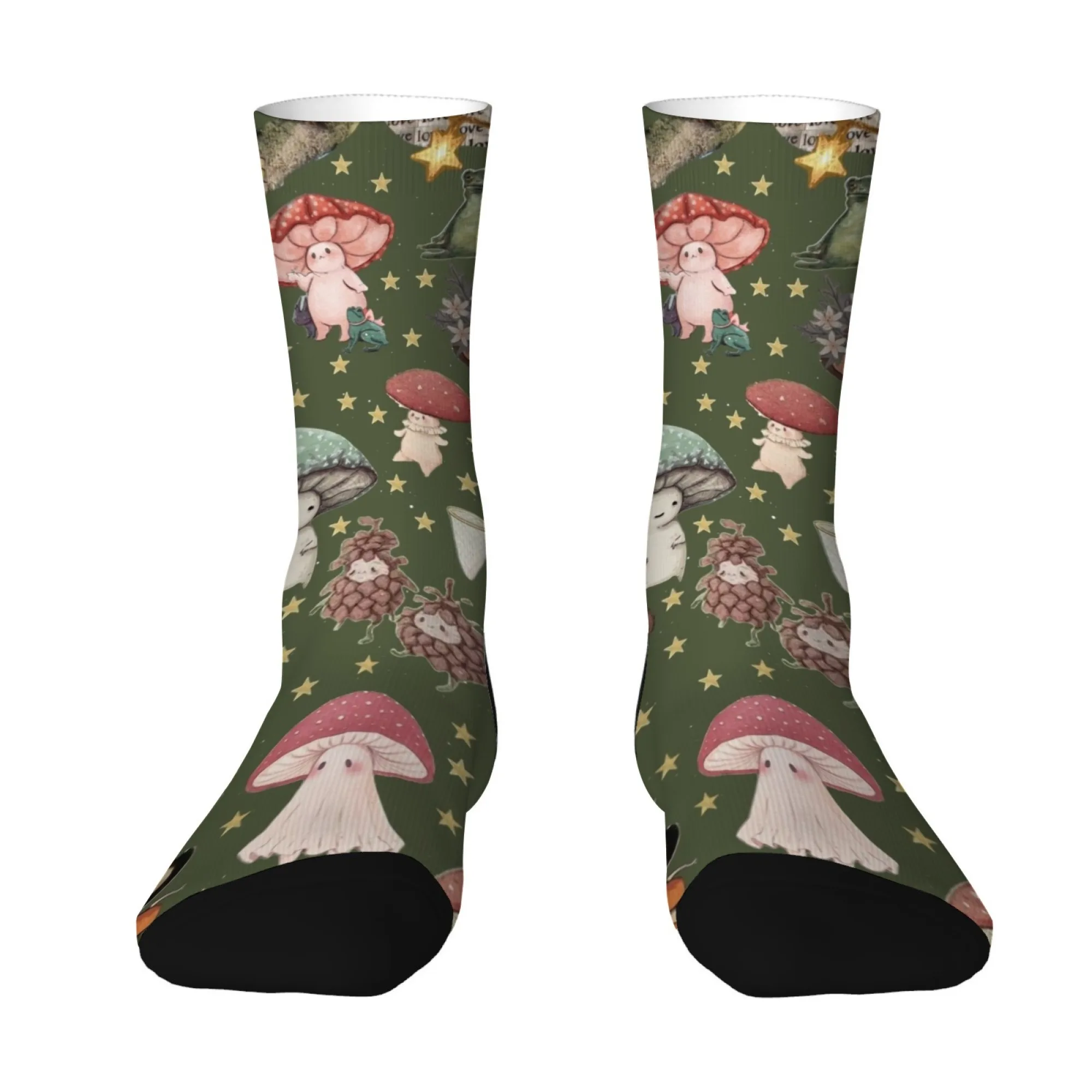 

Cute Fairy Tale Element Theme Printed Men's Socks Comfortable Breathable Casual Unisex Creative Mushroom Sports Socks Gifts