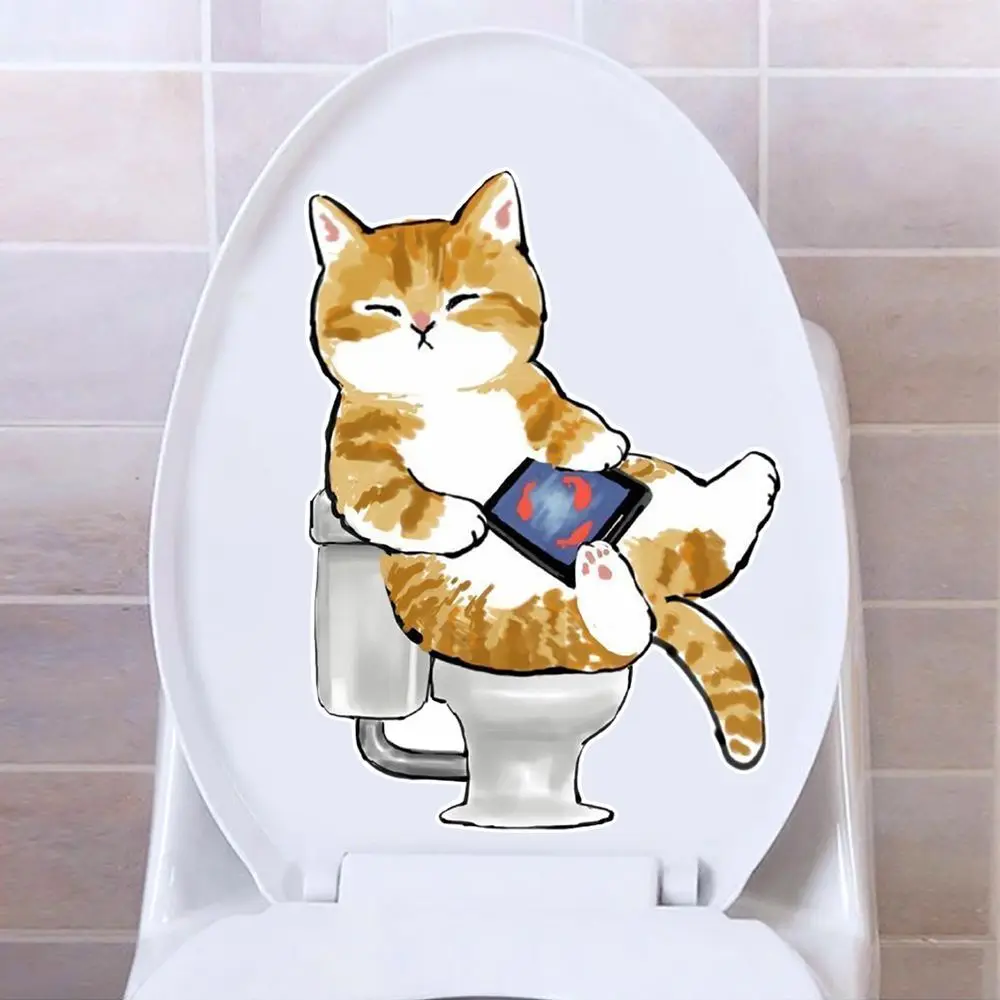 Cute Cat Toilet Stickers Diy Self-Adhesive Toilet Lid Decals For Bathroom Restroom  Fashion   waterproof  WC Decorations M768