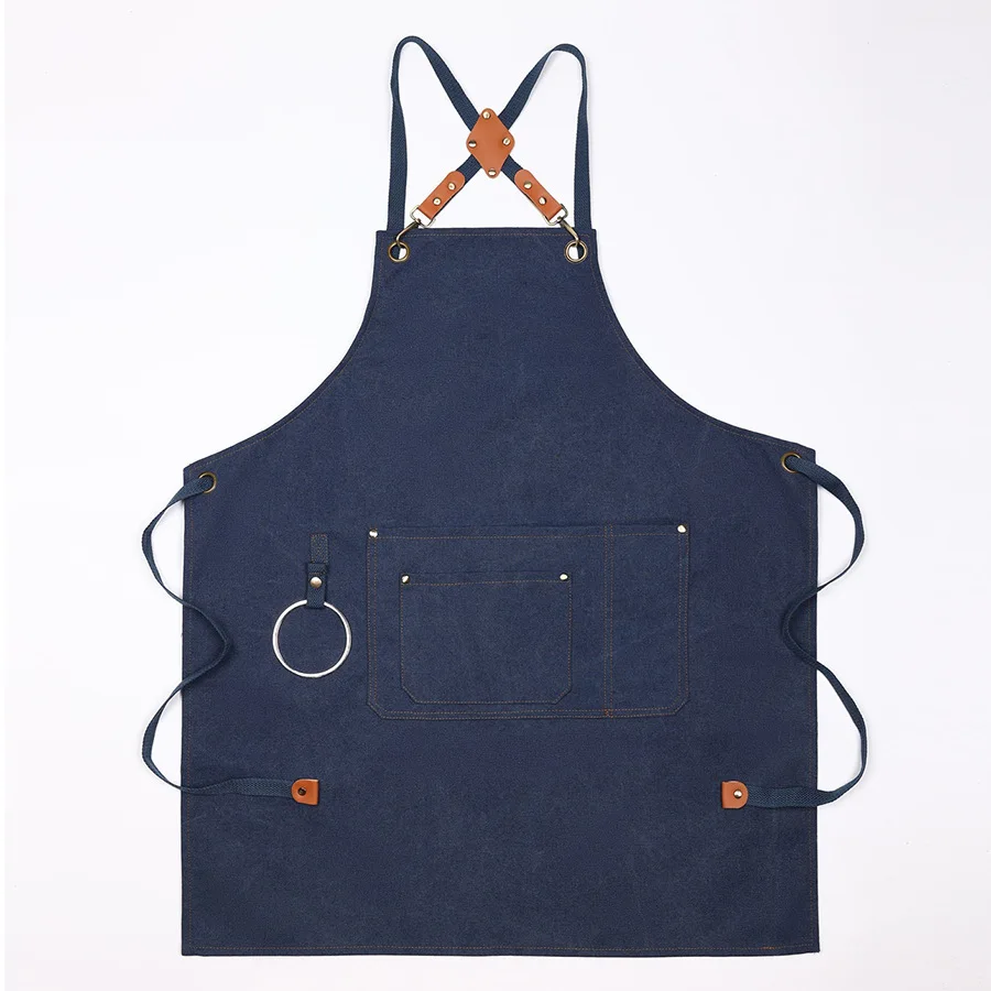 Canvas Apron Household Kitchen Coffee Shop Catering Flower Art Men's and Women's Overwear Waterproof Denim Work Wear Apron