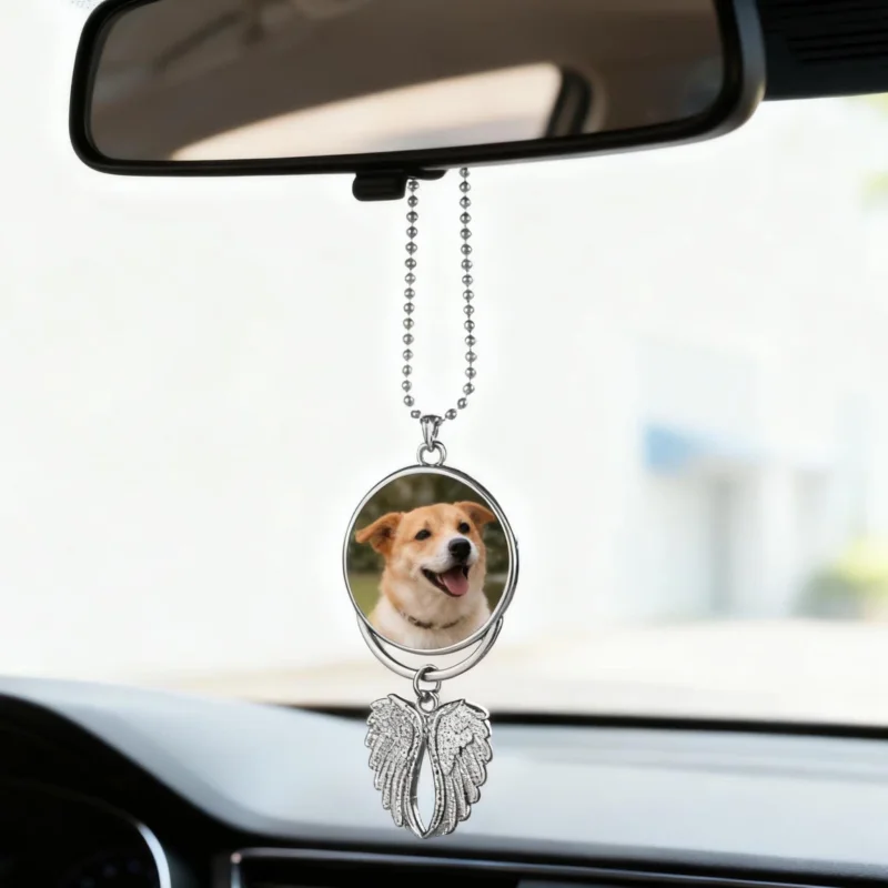 Custom Rear View Mirror Charm,Custom Photo Angel Wing Memorial Hanging Charm,Memorial Guardian Angel,Remembrance Gift - view 3