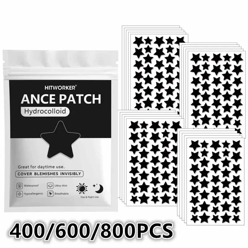 400/600/800Pcs Patches Hydrocolloid Pimple Patch Black Star Waterproof Shape Spots Pimple Treatment Concealer Patches